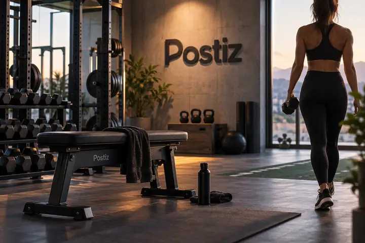 Modern exercise equipment in a softly illuminated gym.